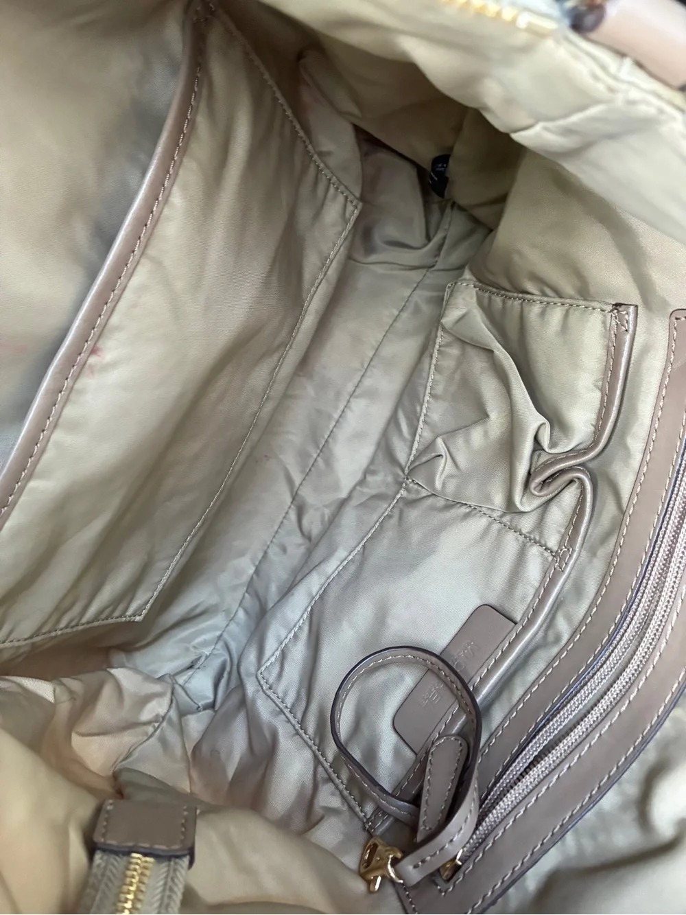MICHAEL KORS BAG,Michael Kors Beige and Tan Leather-Trim Tote